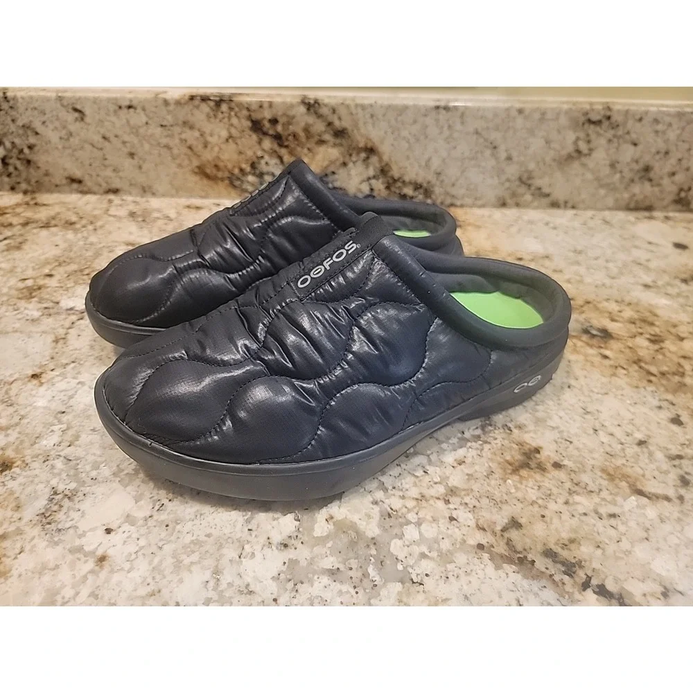 OOFOS OOcoozie Thermo Mule Men's Recovery Shoes Black & Alpine Moss Size 11.5
